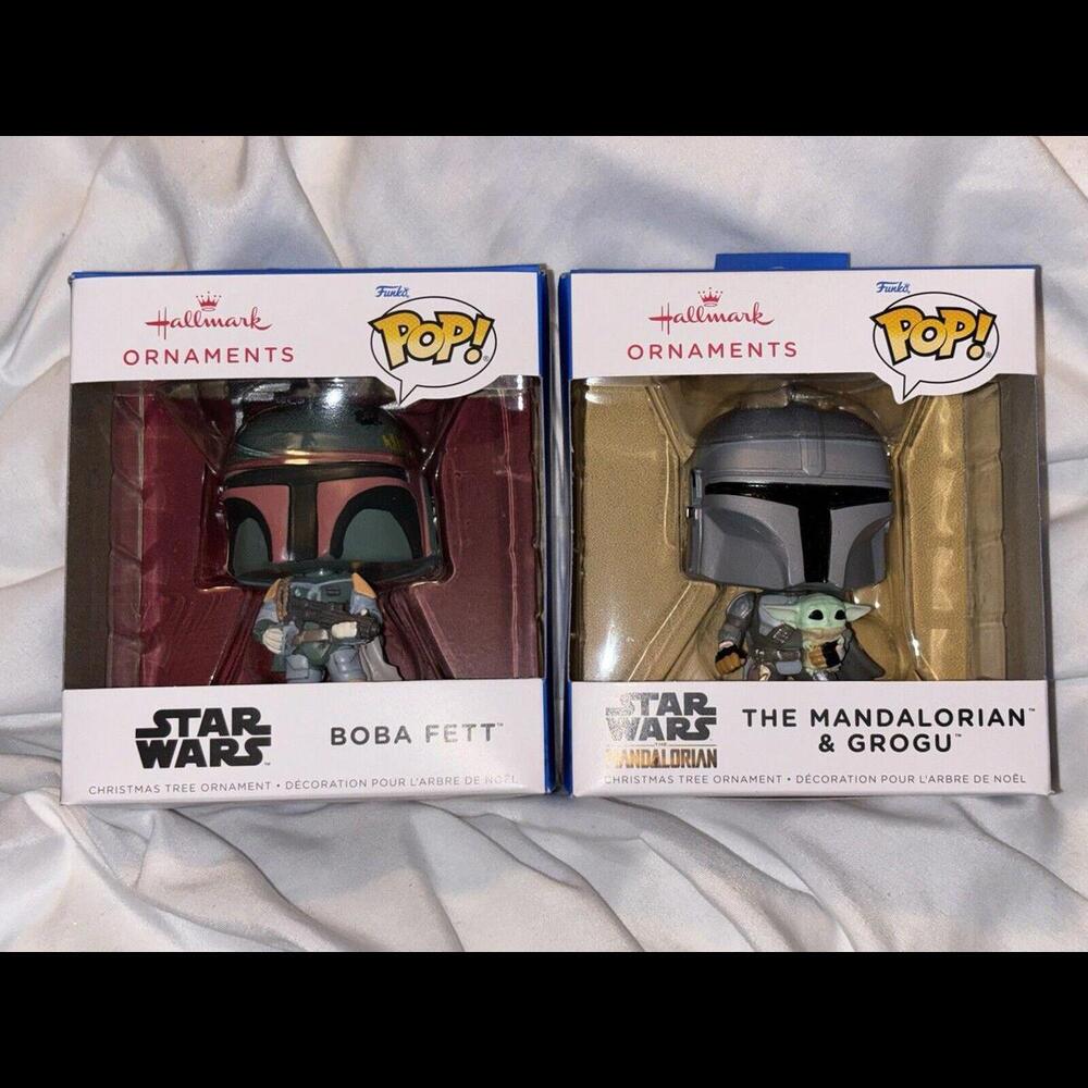 Hallmark Ornaments Funko Pop! Star Wars Boba Fett Plus Mandalorian & Grogu SET